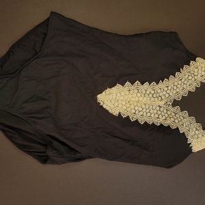 Black Deep V Lace Halter Swinsuit